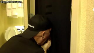 Gloryhole gay shows sucking skills while jerking dick